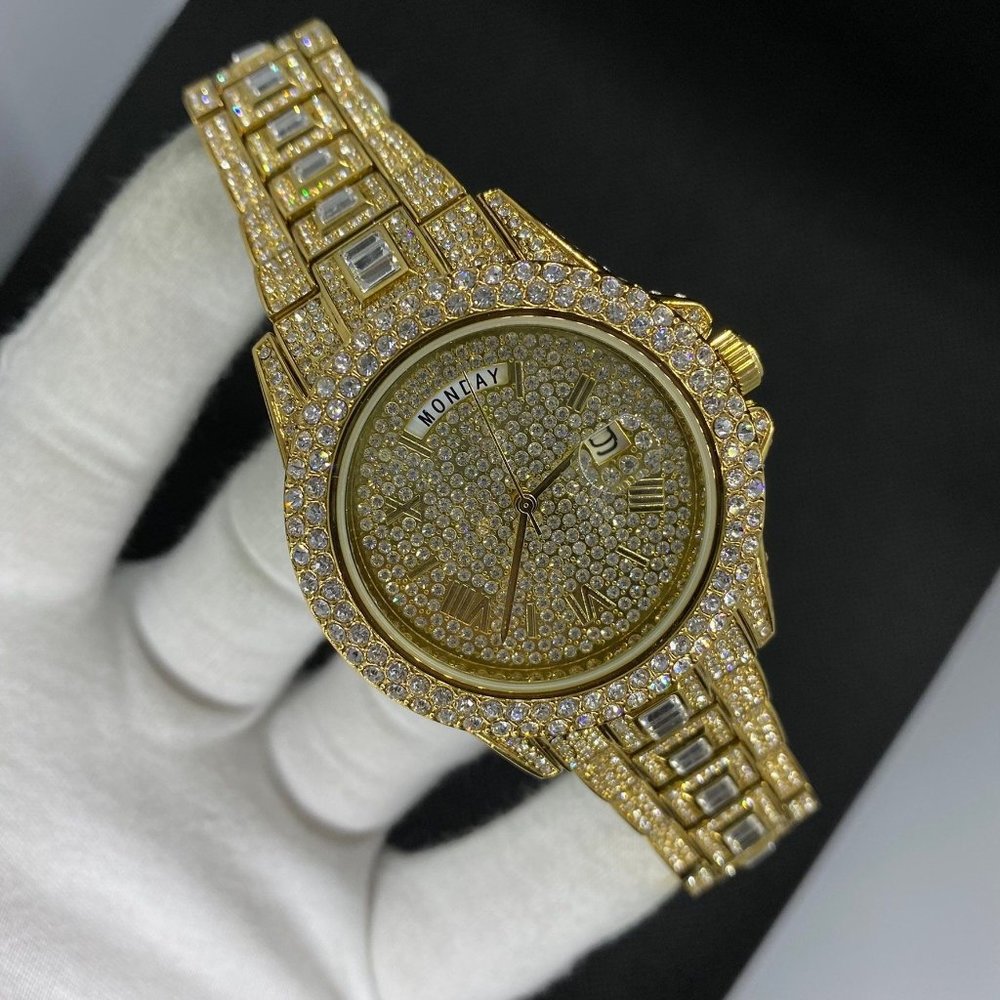 Luxury Design 18K Gold Plated Iced Out Watch  | Diamond Watches |  Baguette Watc